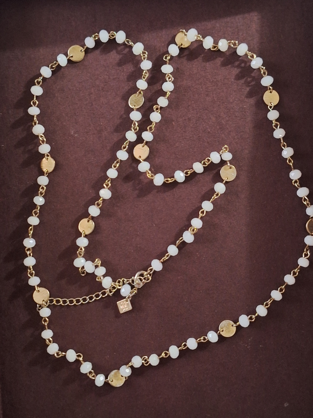 Banana Republic Gold and White Bead Disc Long Necklace